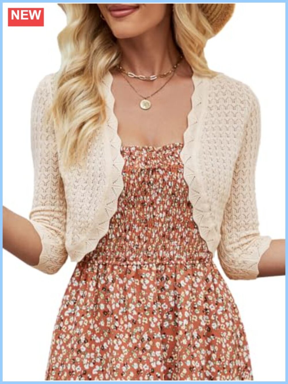 Cropped Bolero Shrug 3/4 Sleeve Open Front Knit Cardigan for Dresses